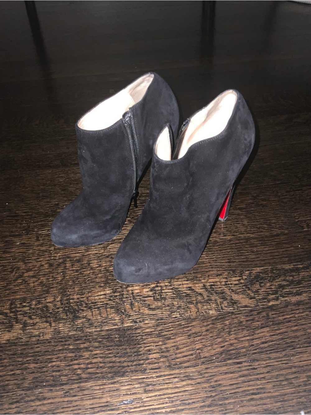 Christian Louboutin Black Suede Ankle Booties with Red Sole